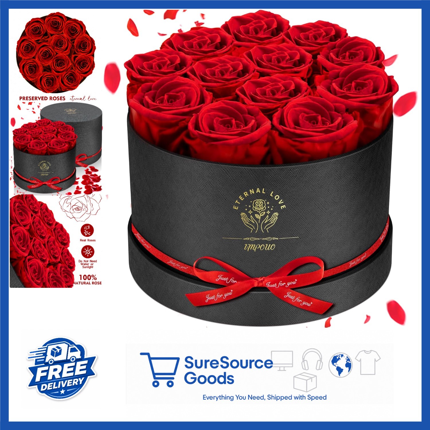 Forever Roses in Box 12 Red Roses for Birthday Gift Mother’s Day Anniversary