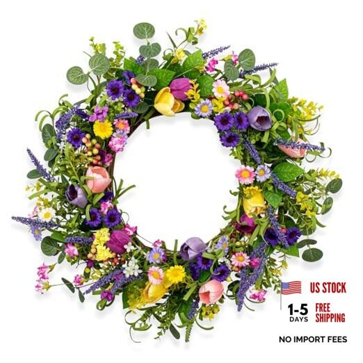 Artificial Spring Wreath 22 Inch Spring Wreaths for Front Door Tulip Wreath