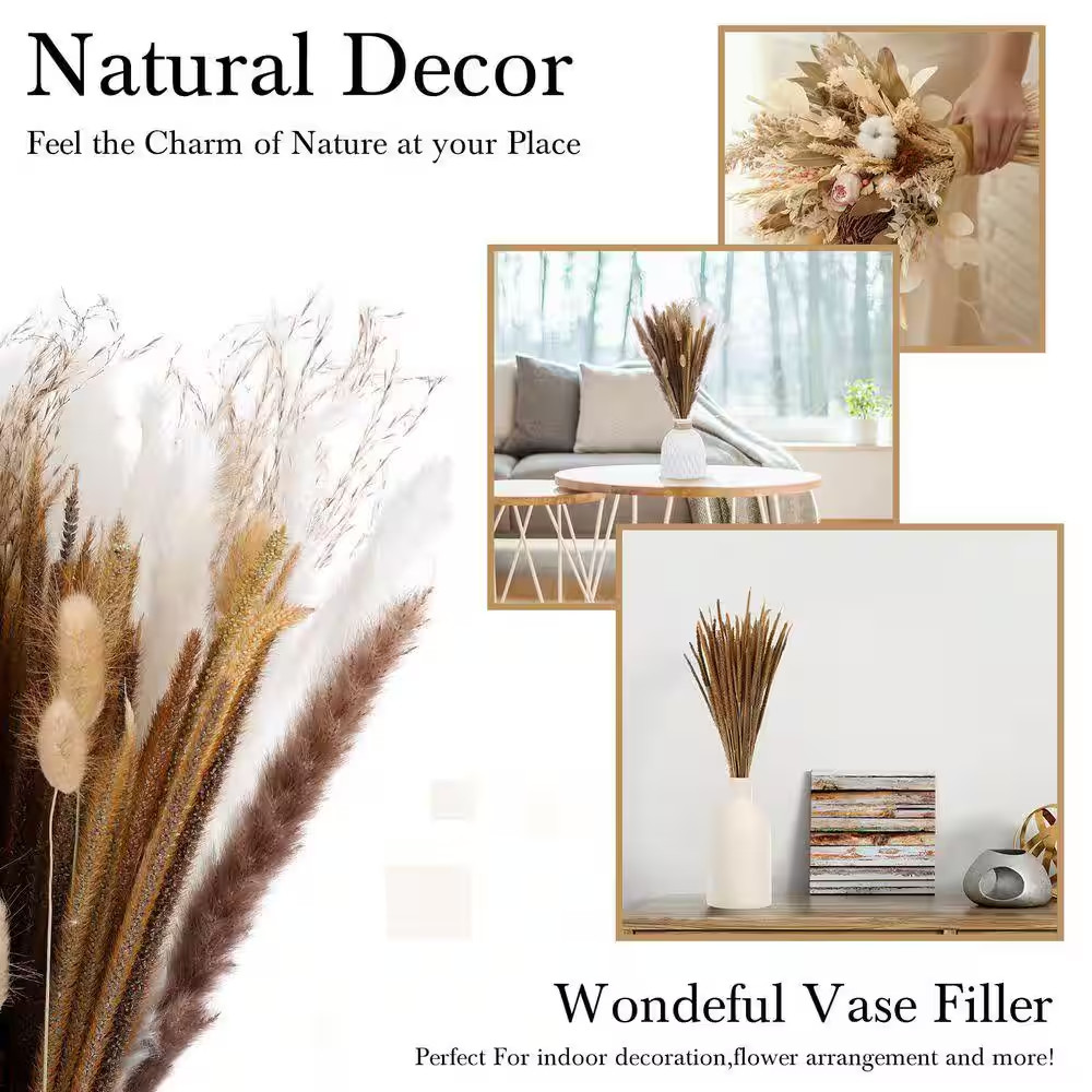 17 in Dried Pampas Grass Decor, Dried Flower Plants Bulk White and Brown Pampas