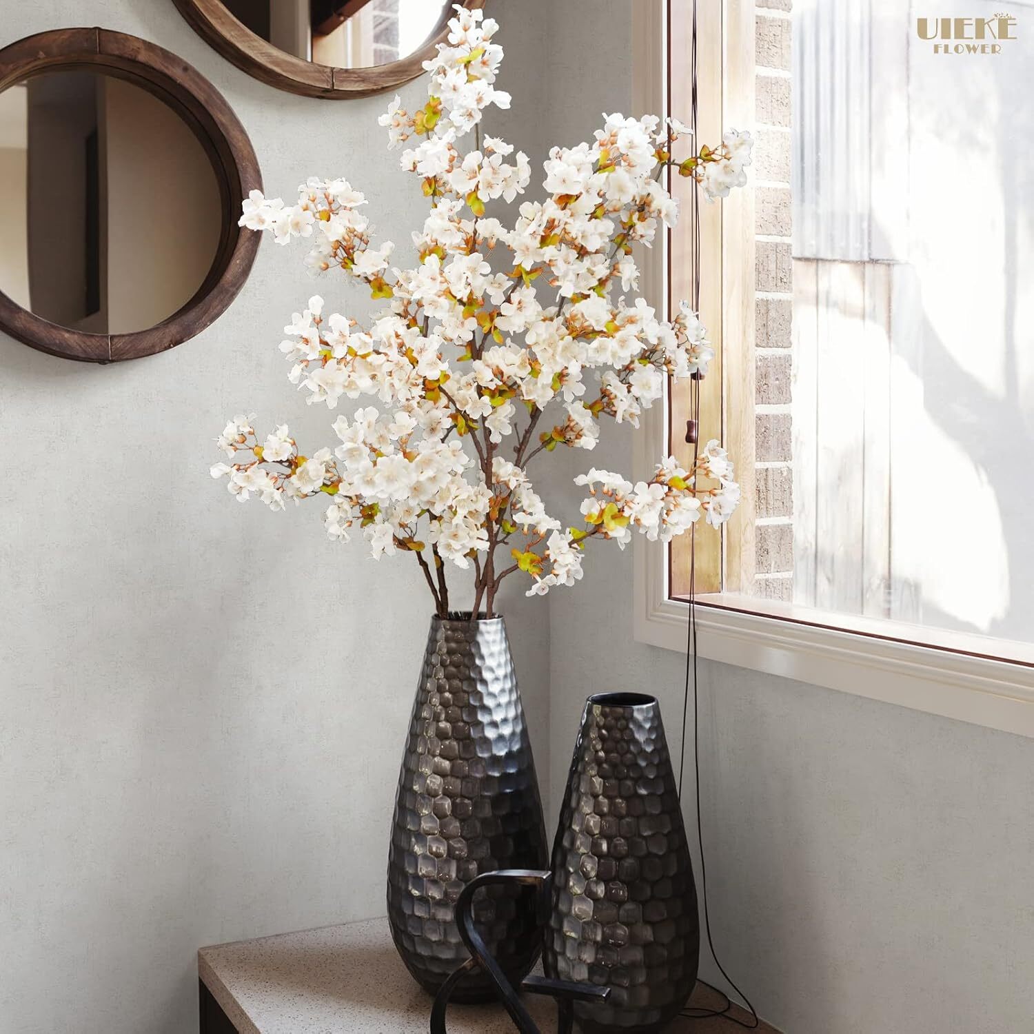 Uieke Silk White Cherry Blossom Branches, 39.3in Artificial Cherry Blossom Stems