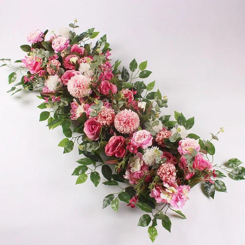 100cm Luxury White Rose Artificial Flower Row – Wedding Table Centerpiece, Bac