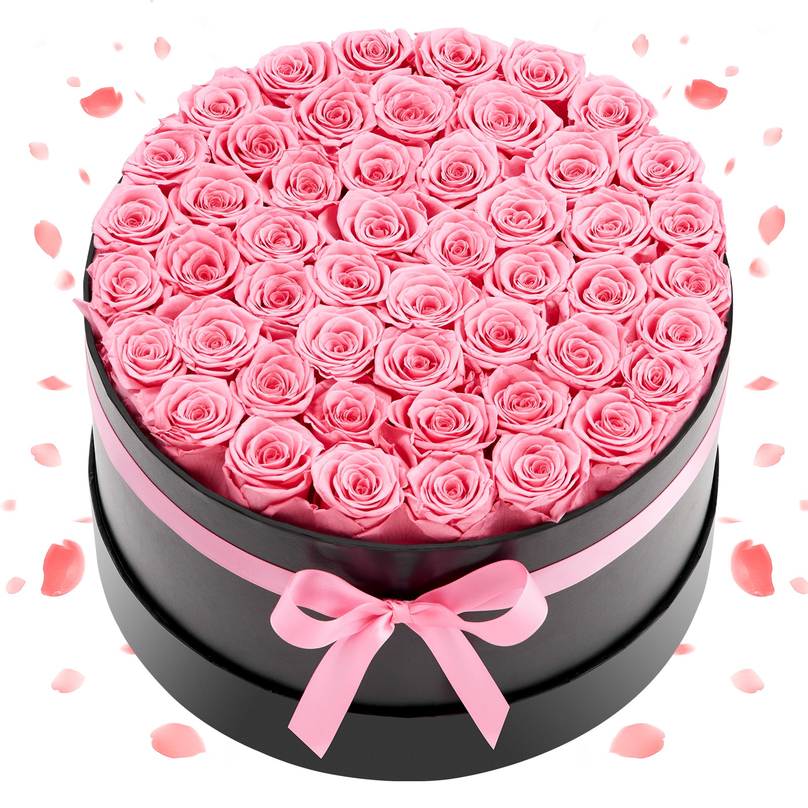 VEVOR Forever Flowers 50 Preserved Roses Round Box Eternal Bouquet Sweet Pink
