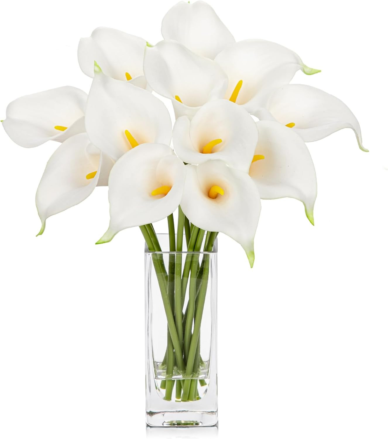 Fake Flowers in Vase 12“ Artificial Calla Lily Pure-White Flowers Arrangement wi