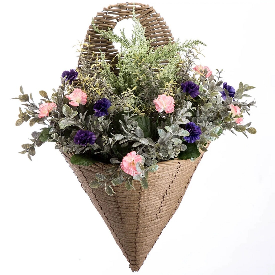 Large Morning Glory Faux Floral Hanging Cone Shaped Wall Basket 22”H FREE SHIP