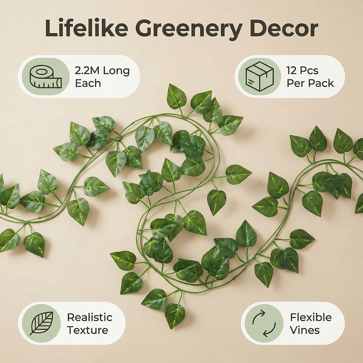 Epipremnum Aureum Leaves, Green Vines Fake Plant Vine Leaves, Hanging Fake Vi…