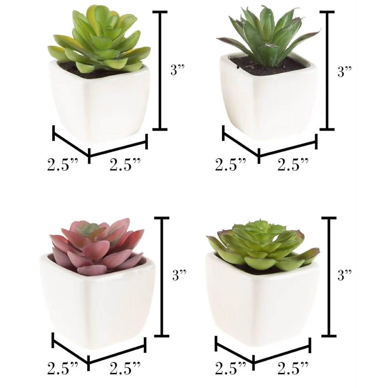 Pure Garden Faux Succulents in White Ceramic Pots Set of 4 Green