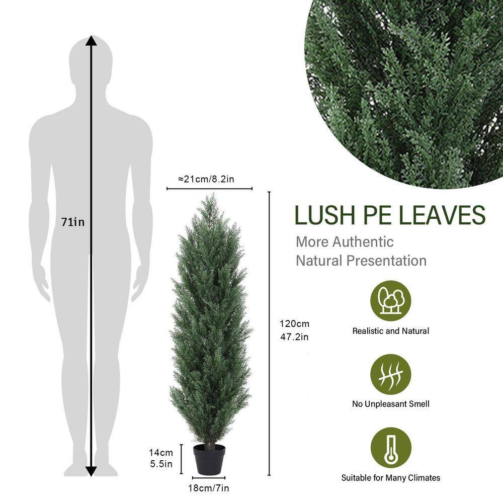 2-Piece 4 Ft. Artificial Cedar Tree Triangular Pines for Garden in Pot