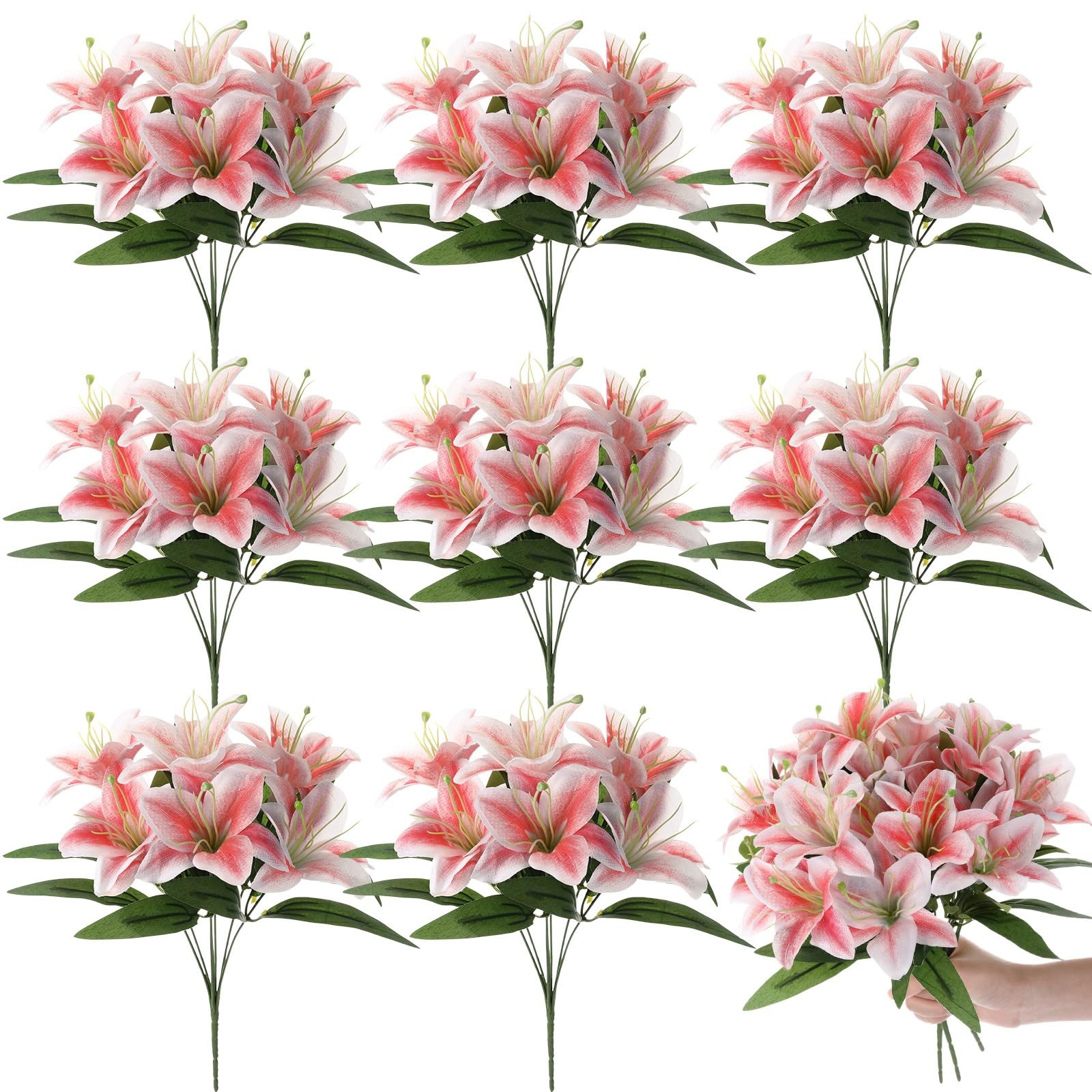 8 Pcs Artificial Tiger Lily Bouquets, Silk Faux Easter Lilies with 7 Heads, R…