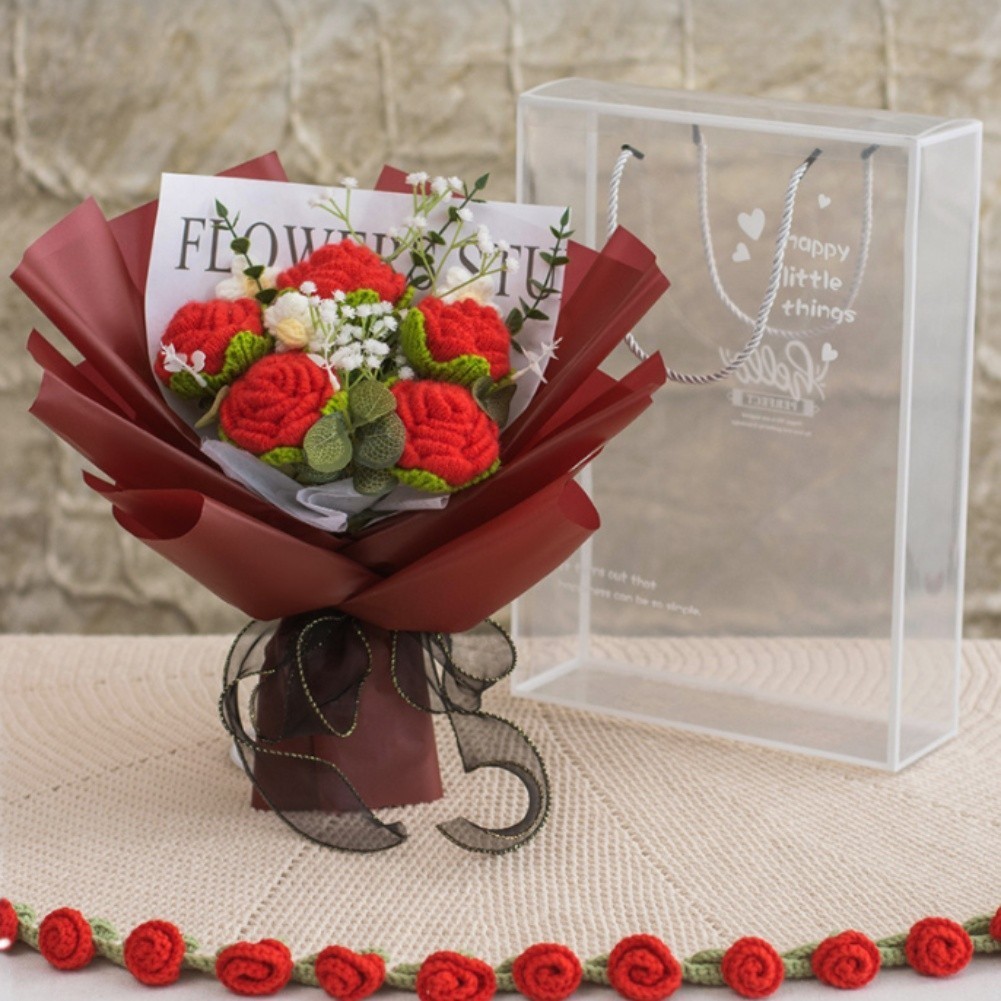 Knitted Bouquet Handcrafted Floral Decoration for Home Use