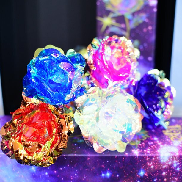 Eternal Rose Flower 24 K Gold Plated Enchanted Galaxy Rose LED Light Rose 4 Pack