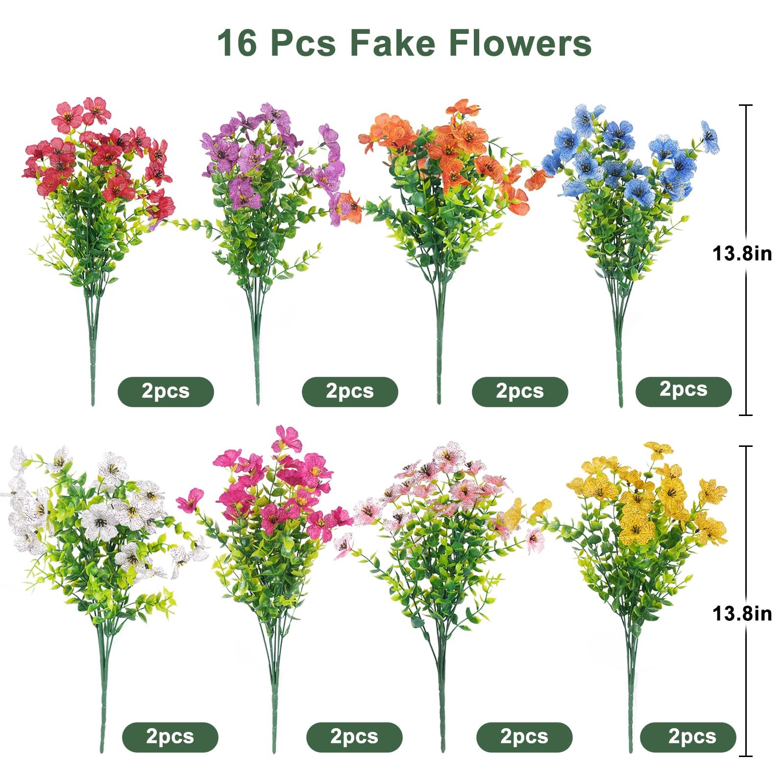 Fake Flowers 16 Bundles Artificial Fake Plants Flowers UV Resistant Realistic…