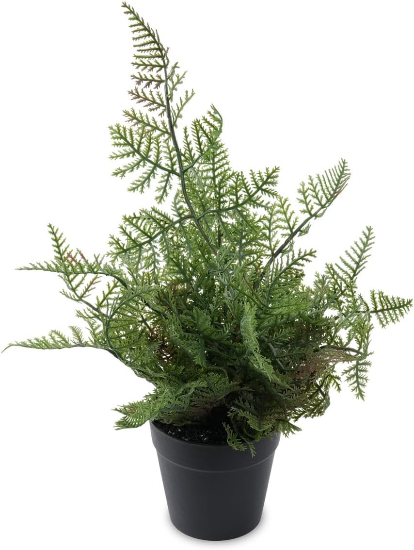 Artificial Fern Plant in Black Pot, 14 Inch Lifelike Fake Potted Greenery, Fu…