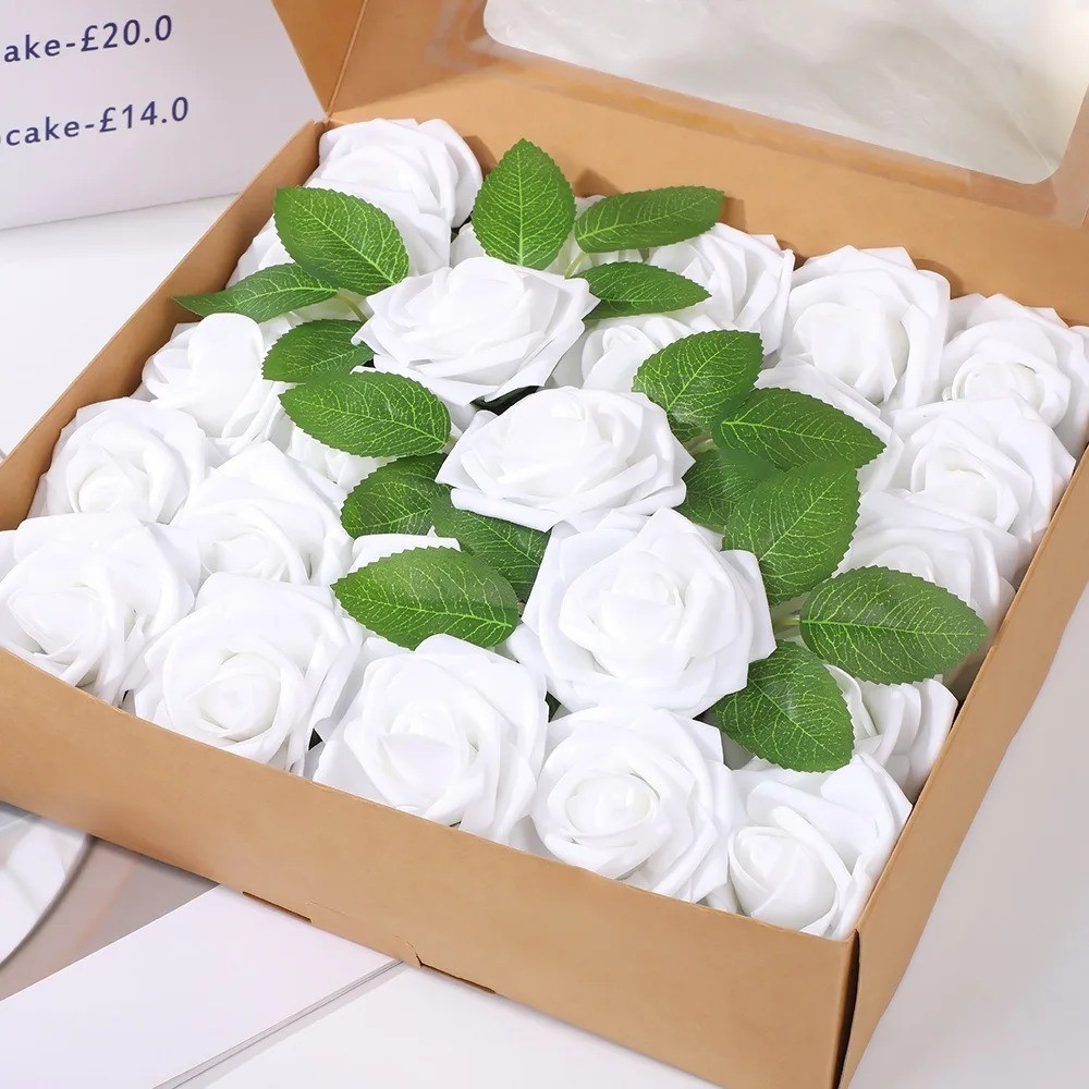 25pcs Artificial Flowers, Fake Flowers Roses W/stem For DIY Wedding Bouquets Cen