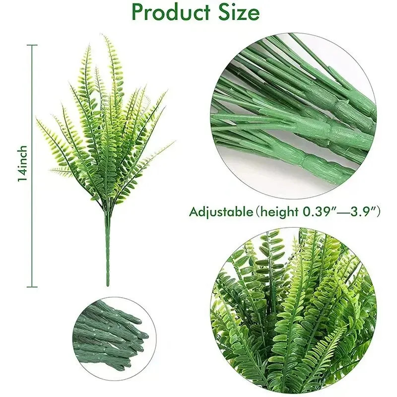 2pcs Artificial Boston Fern Plants UV Resistant Greenery Summer Outdoor Decor