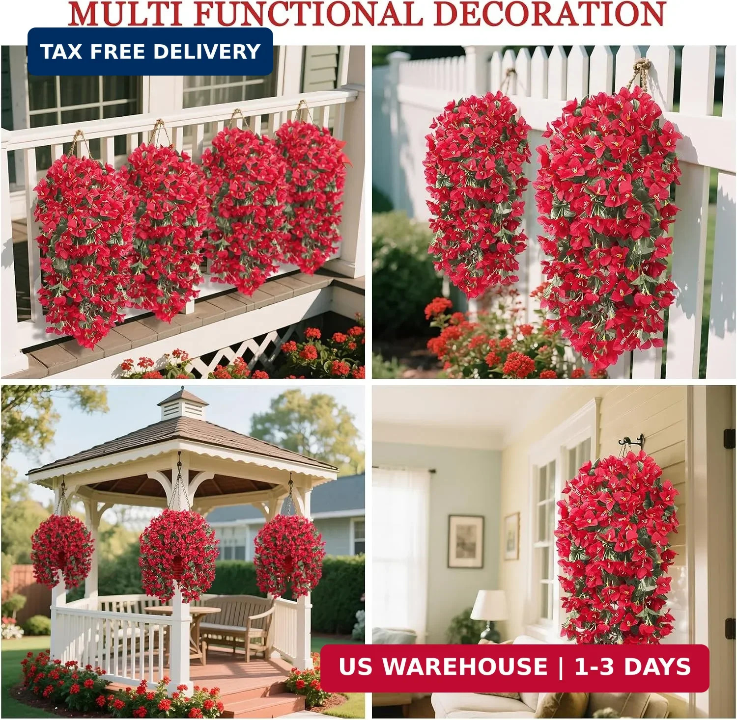 Ouddy Decor 3 Pcs Artificial Hanging Flowers Fake Hanging Bougainvillea Faux Pla