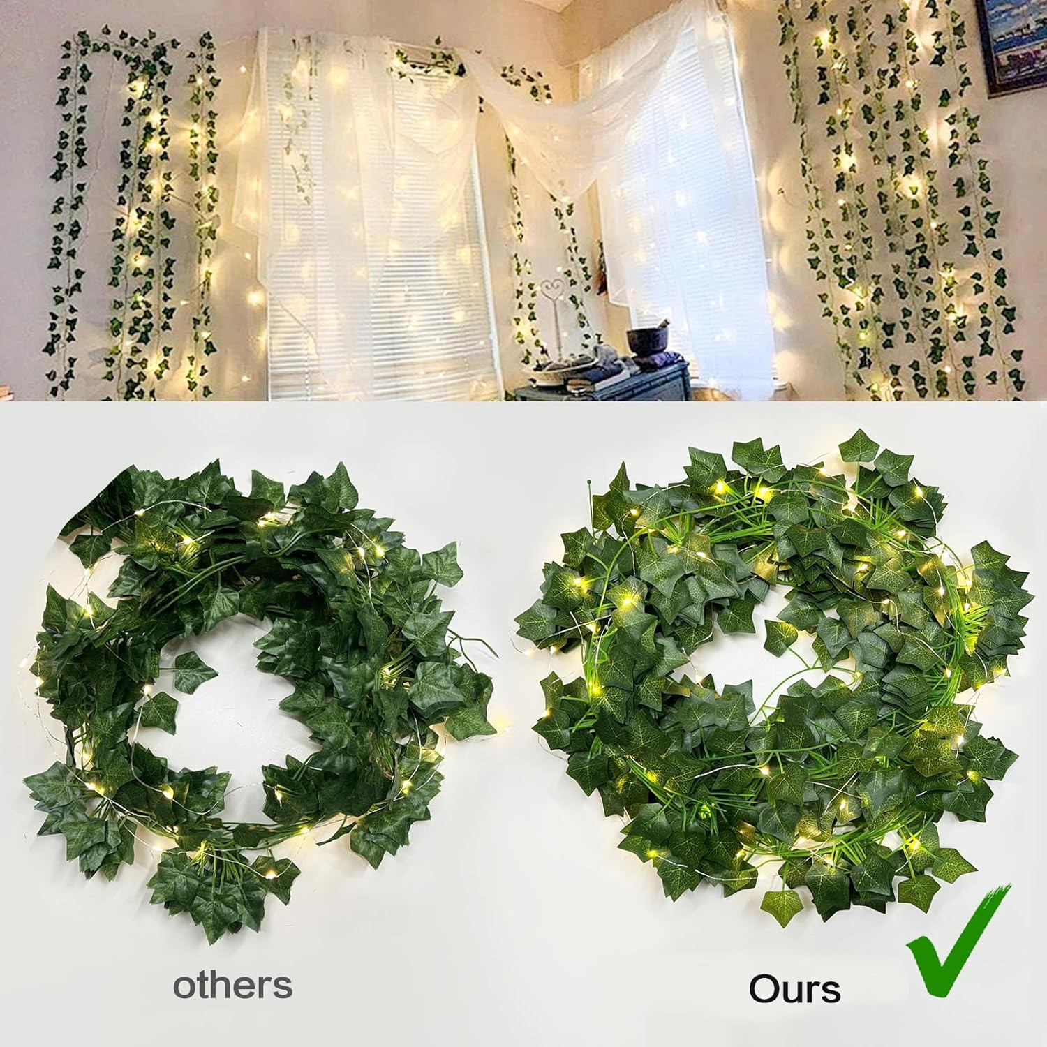 Ivy Fake Vines for Room Decor 12 Pack 86 FT Artificial Plant with 100 LED String