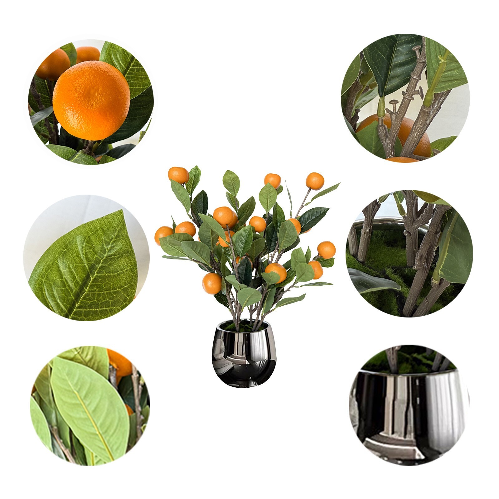 19″ Artificial Potted Plants Orange Tree Fruit Tree with Silver Color Pot