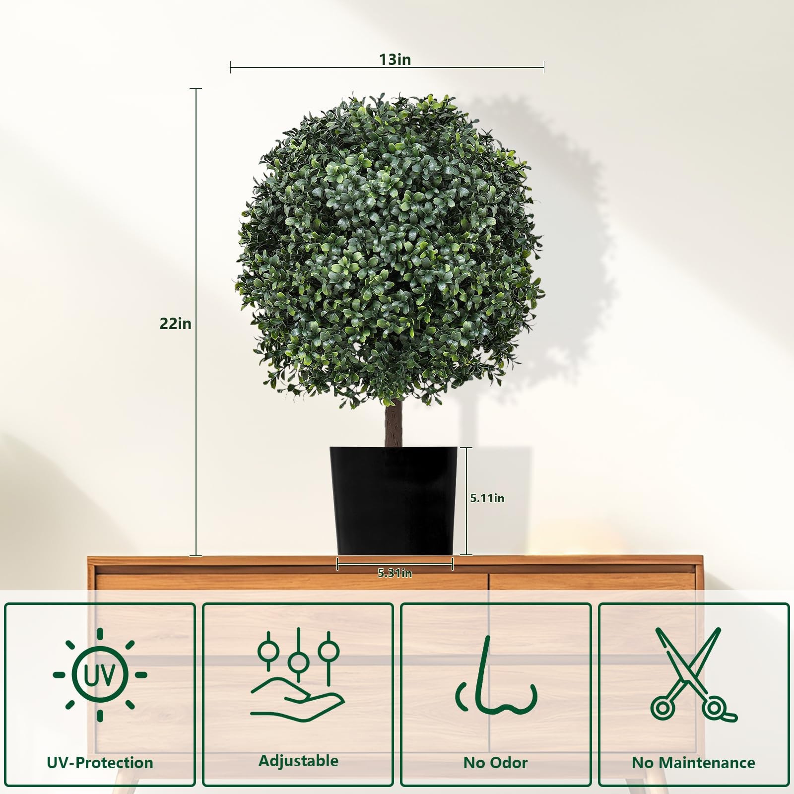 2 Pack Faux Boxwood Plants Outdoor (22″ T,13″ D) – Artificial Boxwood Ball To…