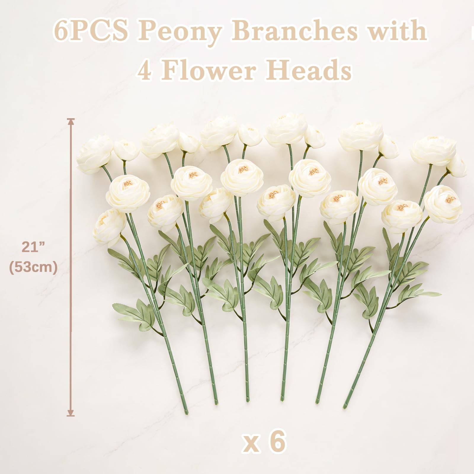 Artificial Silk Peony Fake Flowers,6PCS Artificial Faux Peonies Bulbs with 24…
