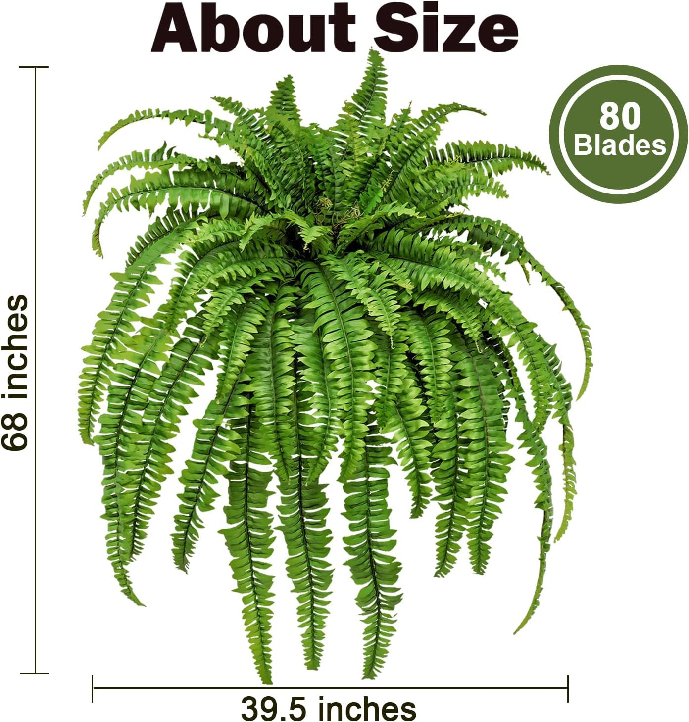 68″ Large Boston Fern – Lifelike Silk Plant for Home, Garden & Patio Decor