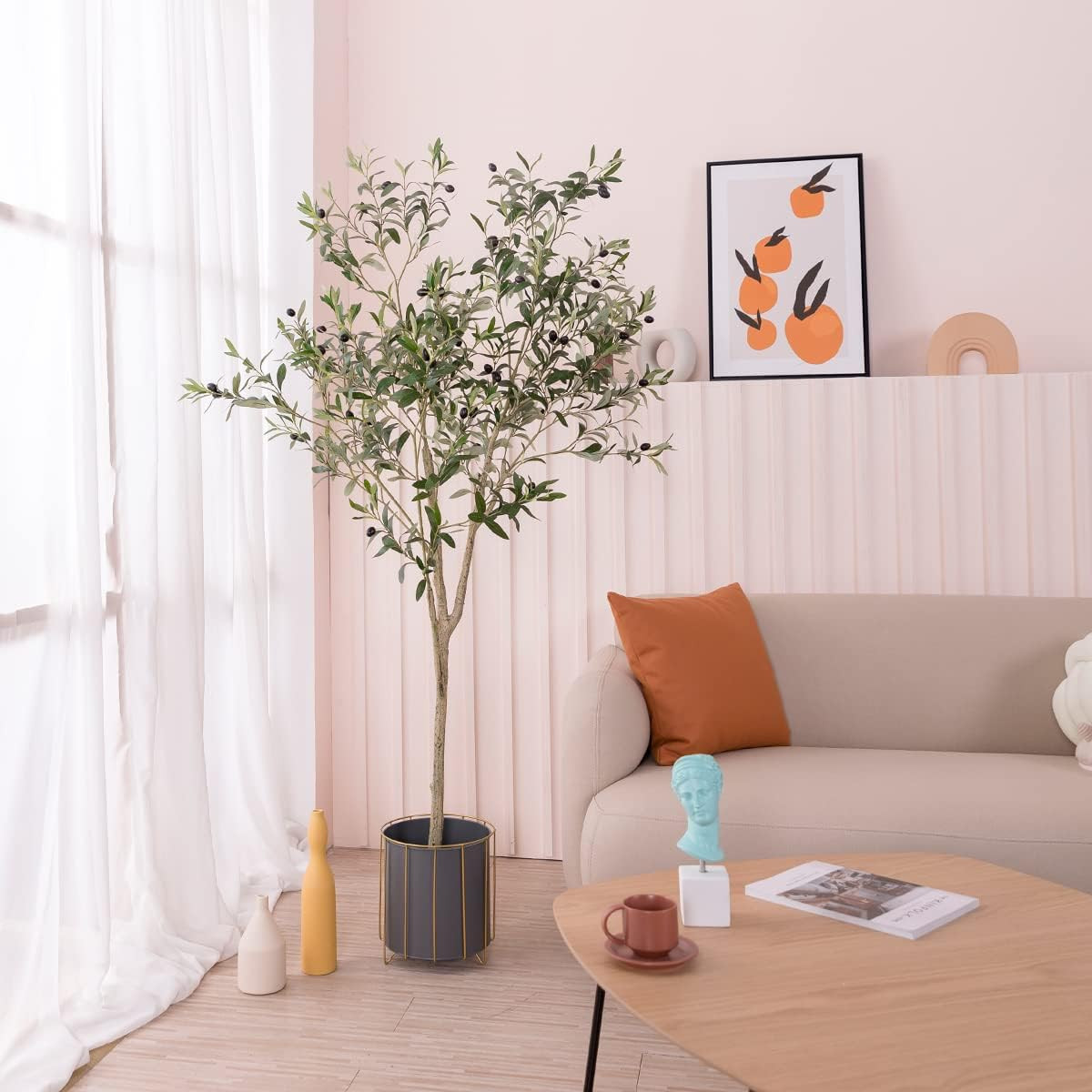 6FT Artificial Olive Tree for Living Room, Bendable Faux Silk Plant Decor
