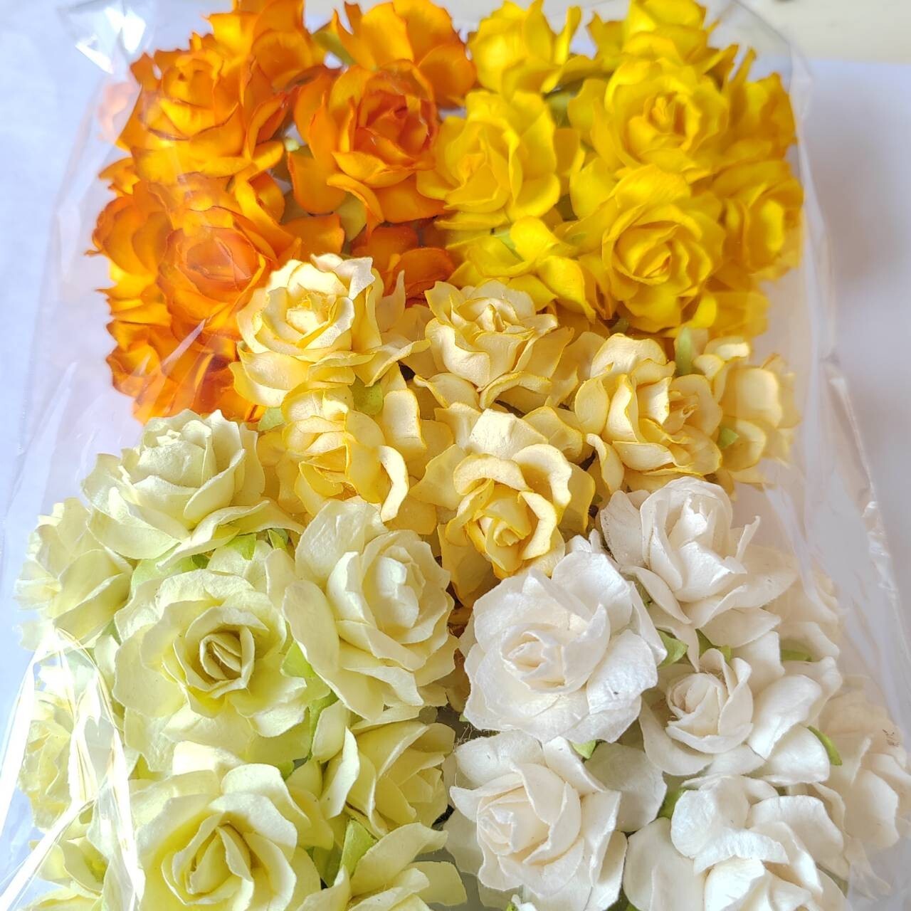 50 Mix Yellow Tone Artificial Flowers Rose Flower Paper Flower size 30-35 mm