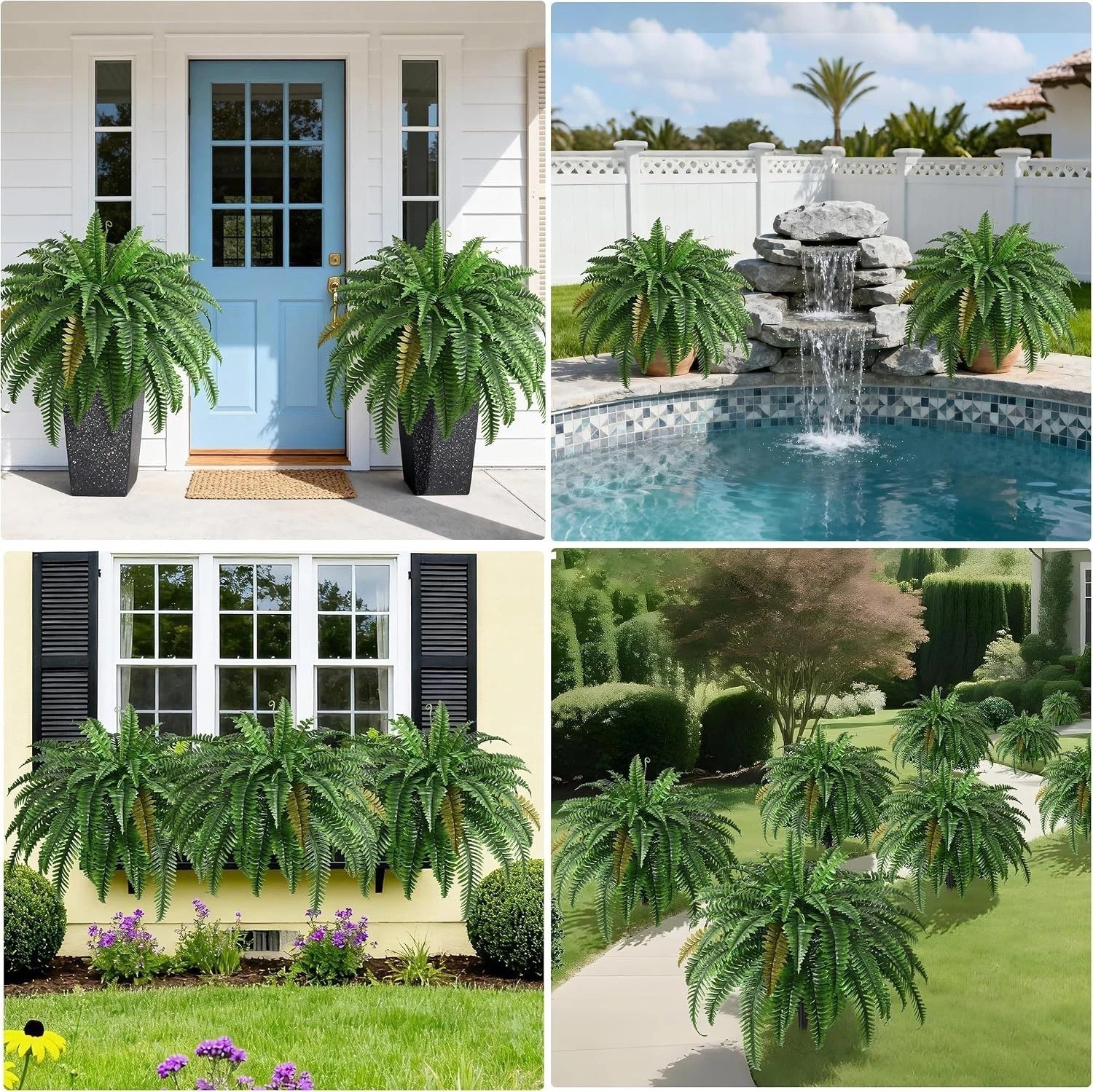Lifelike 45in Boston Ferns – 2PCS Weatherproof Artificial Plants for Patio Decor