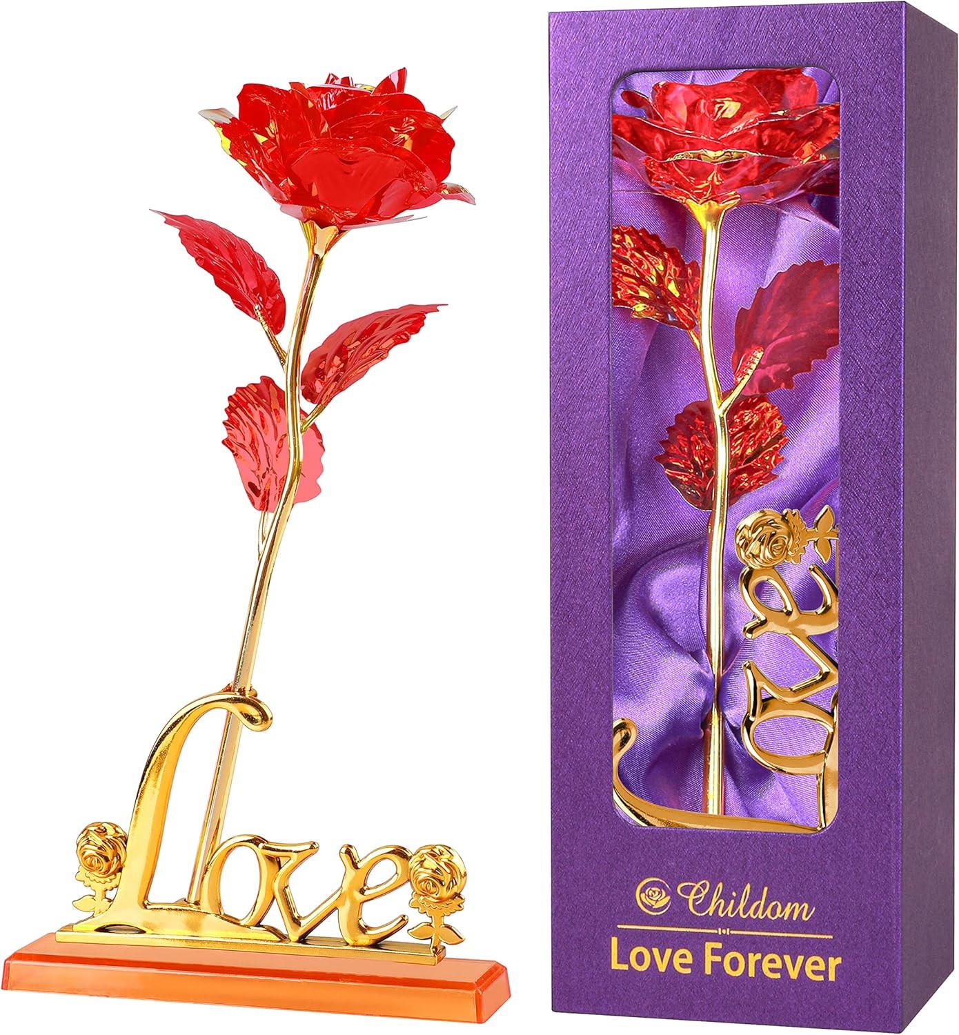 Rainbow Artificial Rose Gift for Mom – Mothers Day Flower with LOVE Stand