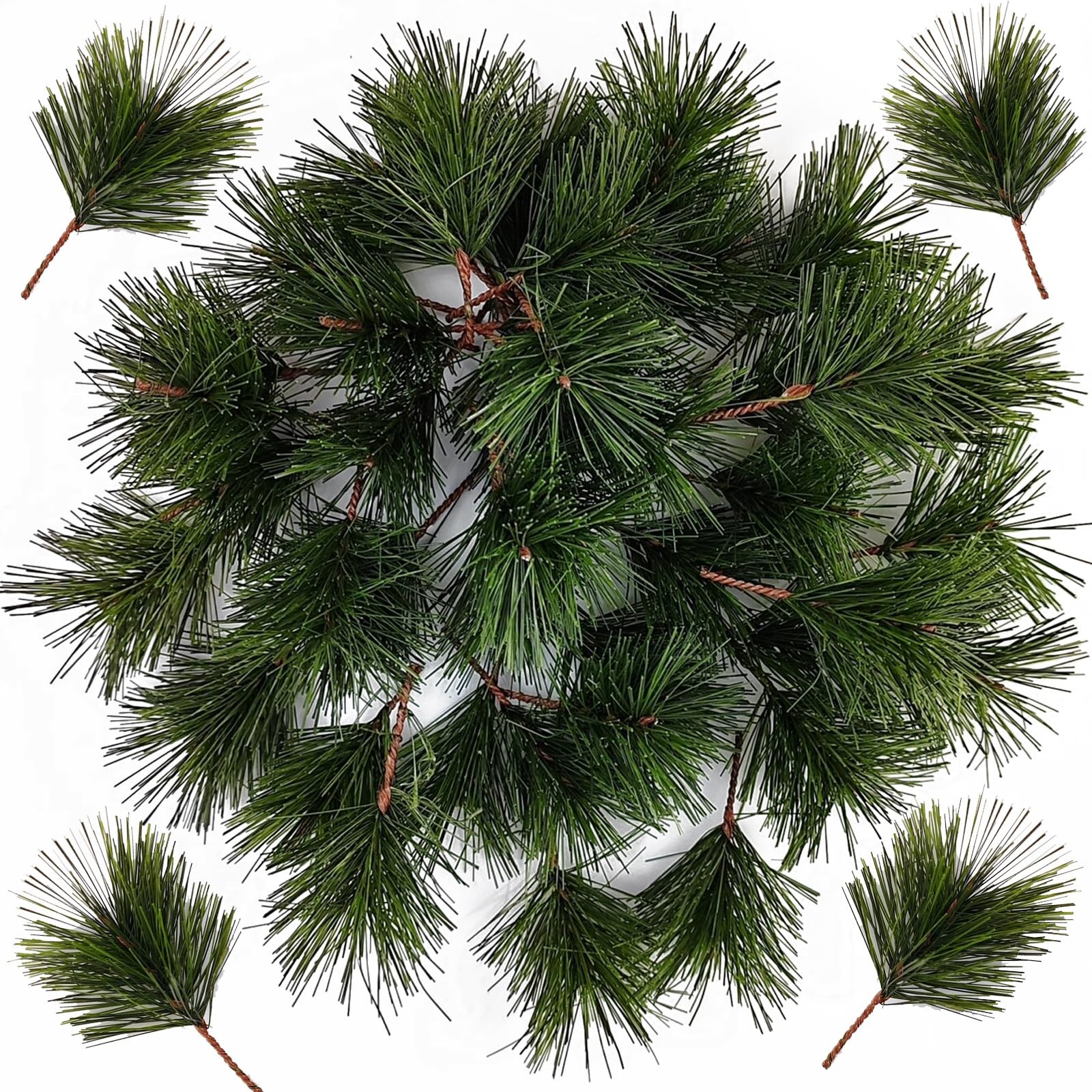 50PCS Artificial Green Pine Needles Branches Fake Small Pine Twigs Stems Ever…