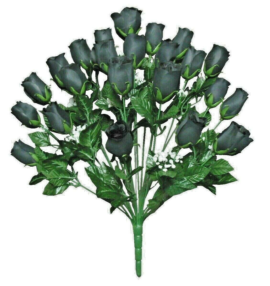 24-Rose Black Large Microfiber Silk Flower 22″ Bush Home Bride General Decors US