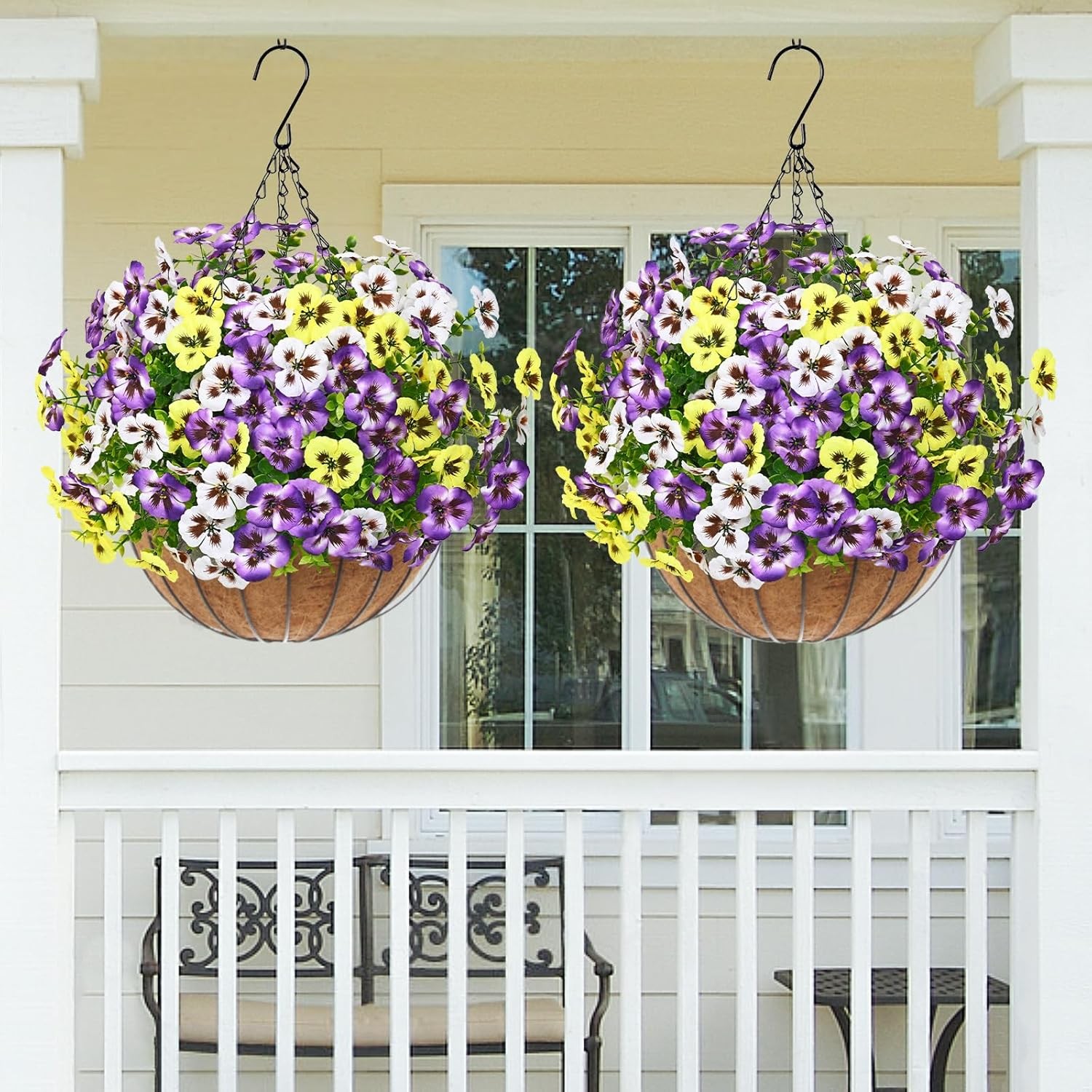 8 Bundles Artificial Outdoor Flowers – Faux Pansy Garden Decor UV Resistant