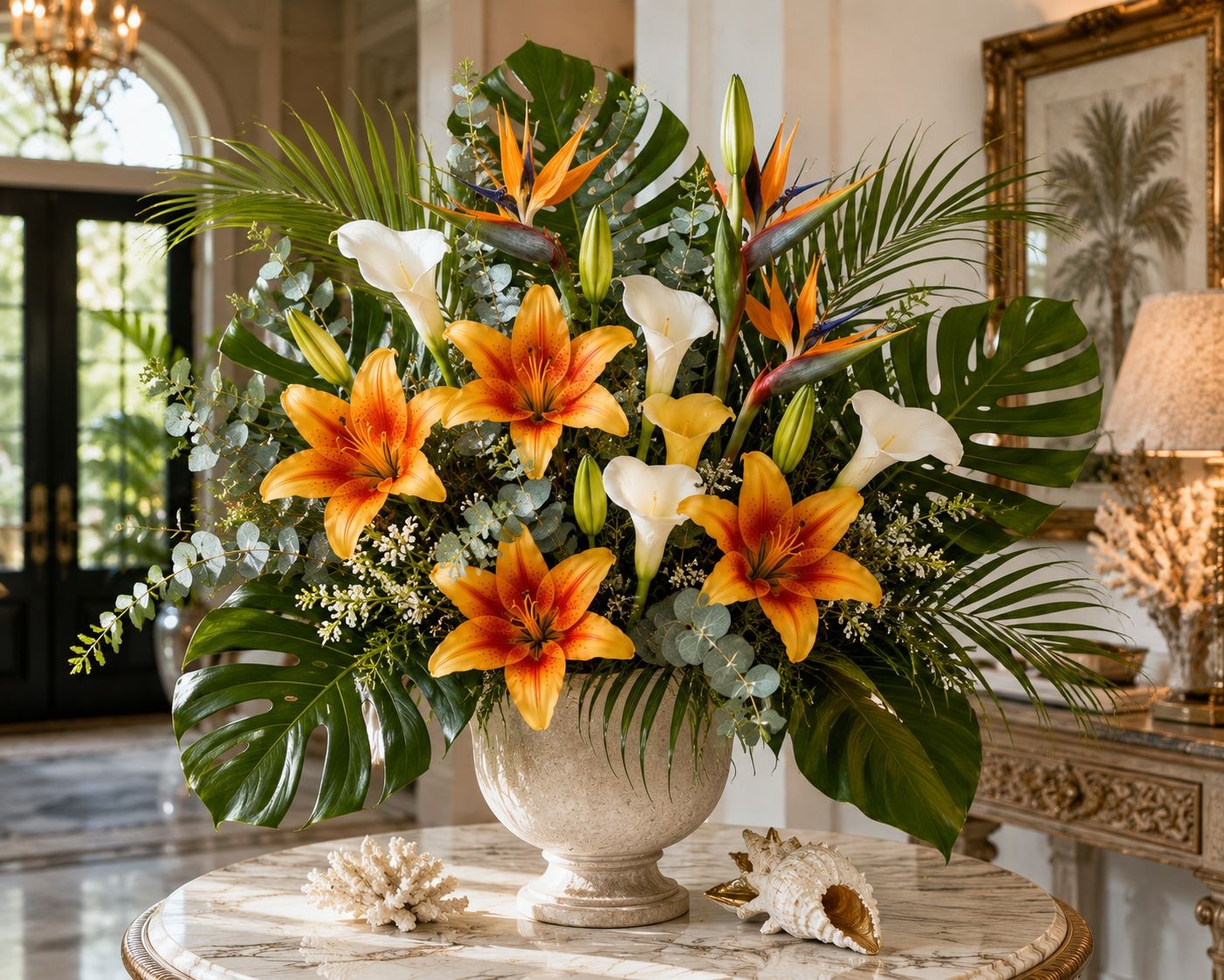 Real Touch Orange Lily Stems Set of 2, Artificial Tiger Lily Spray, Faux Fall Fl