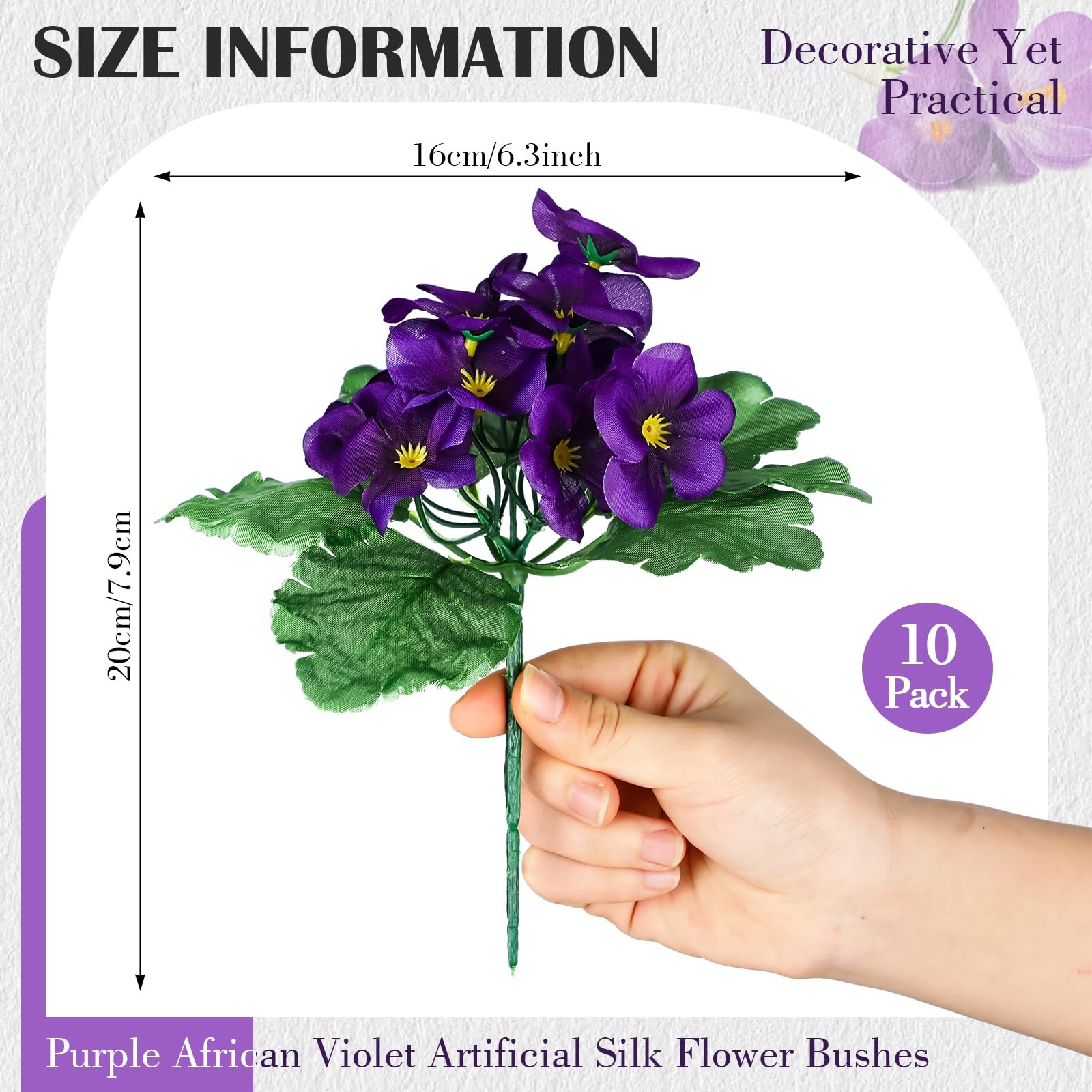 10 Pcs African Violet Artificial Plant Purple African Violet Individual 9 Inc…