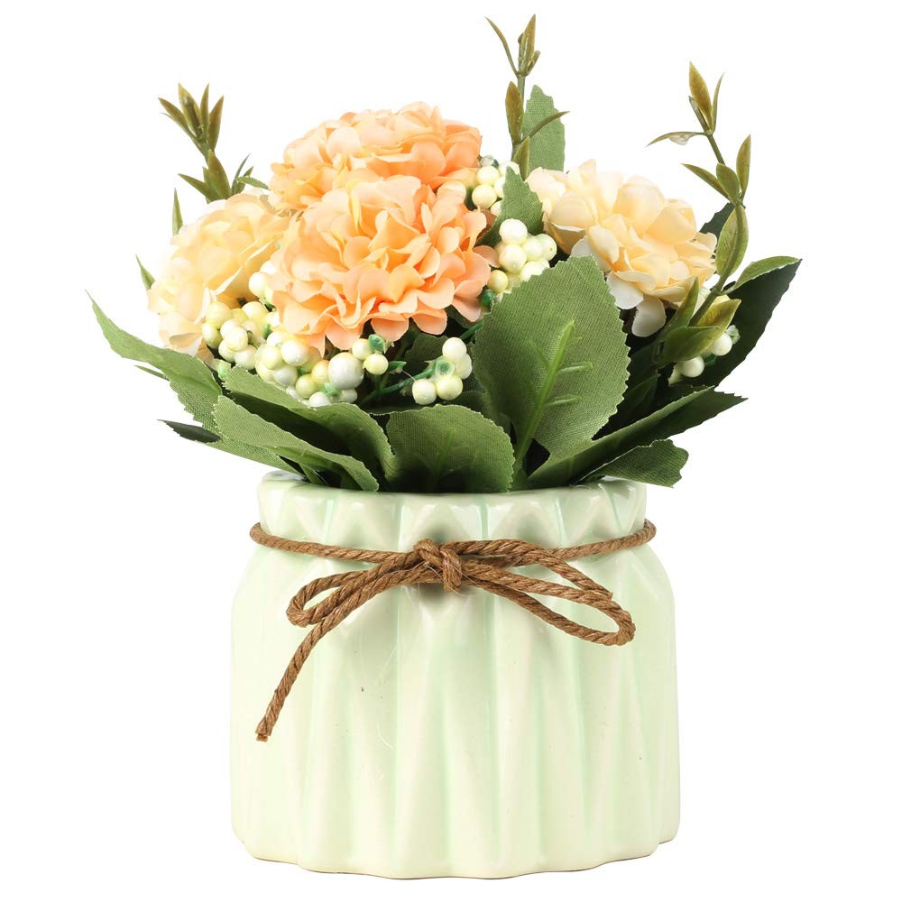 SUPNIU Artificial Hydrangea Bouquet with Small Ceramic Vase Fake Silk Variety…