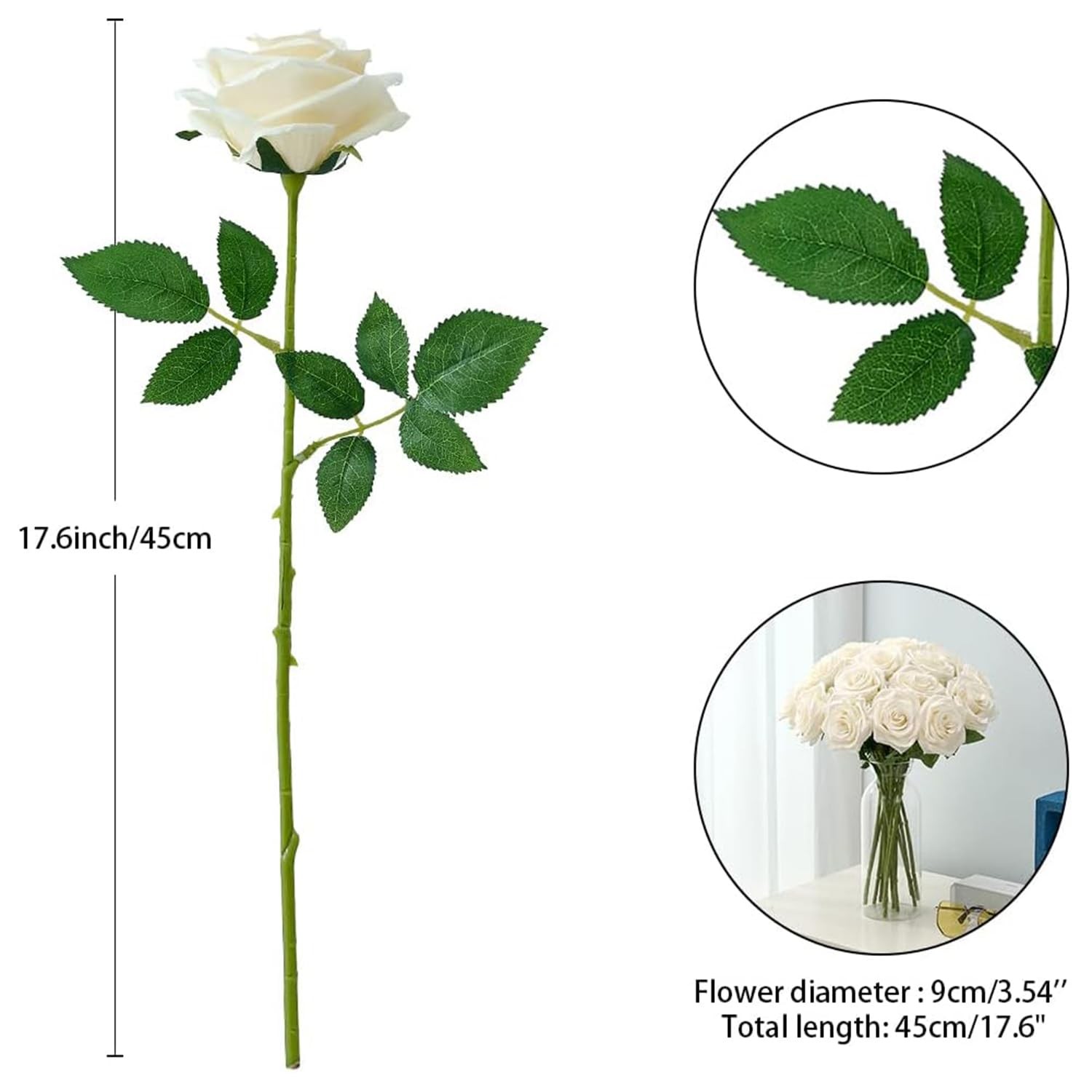 100 Pcs White Rose Artificial Flowers Bulk, Ivory Silk Fake Roses with Long S…