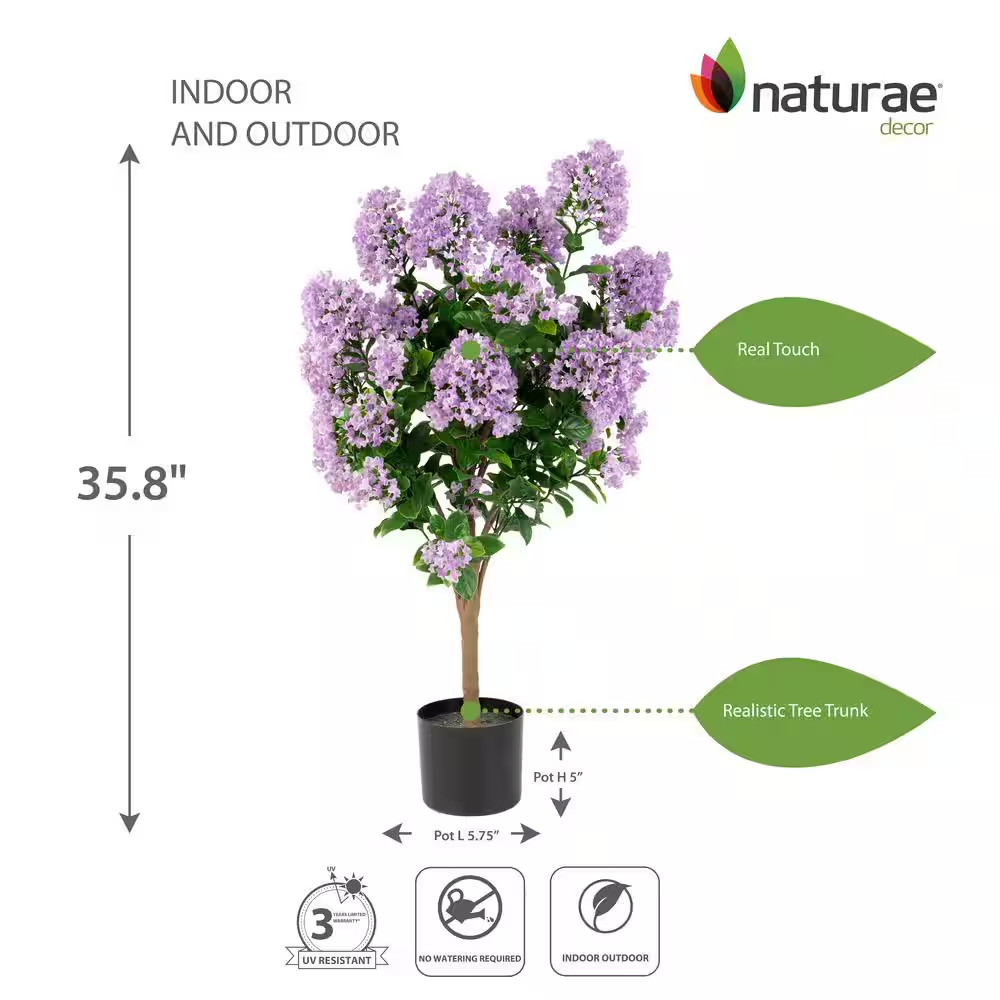 36 In. Purple Artificial Crape Myrtle in Black Pot Floral Arrangements