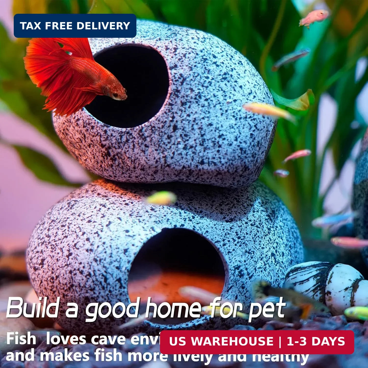 Ameliade Aquarium Decorations Cave Fish Tank Accessories Rock Decor for Shrimp C