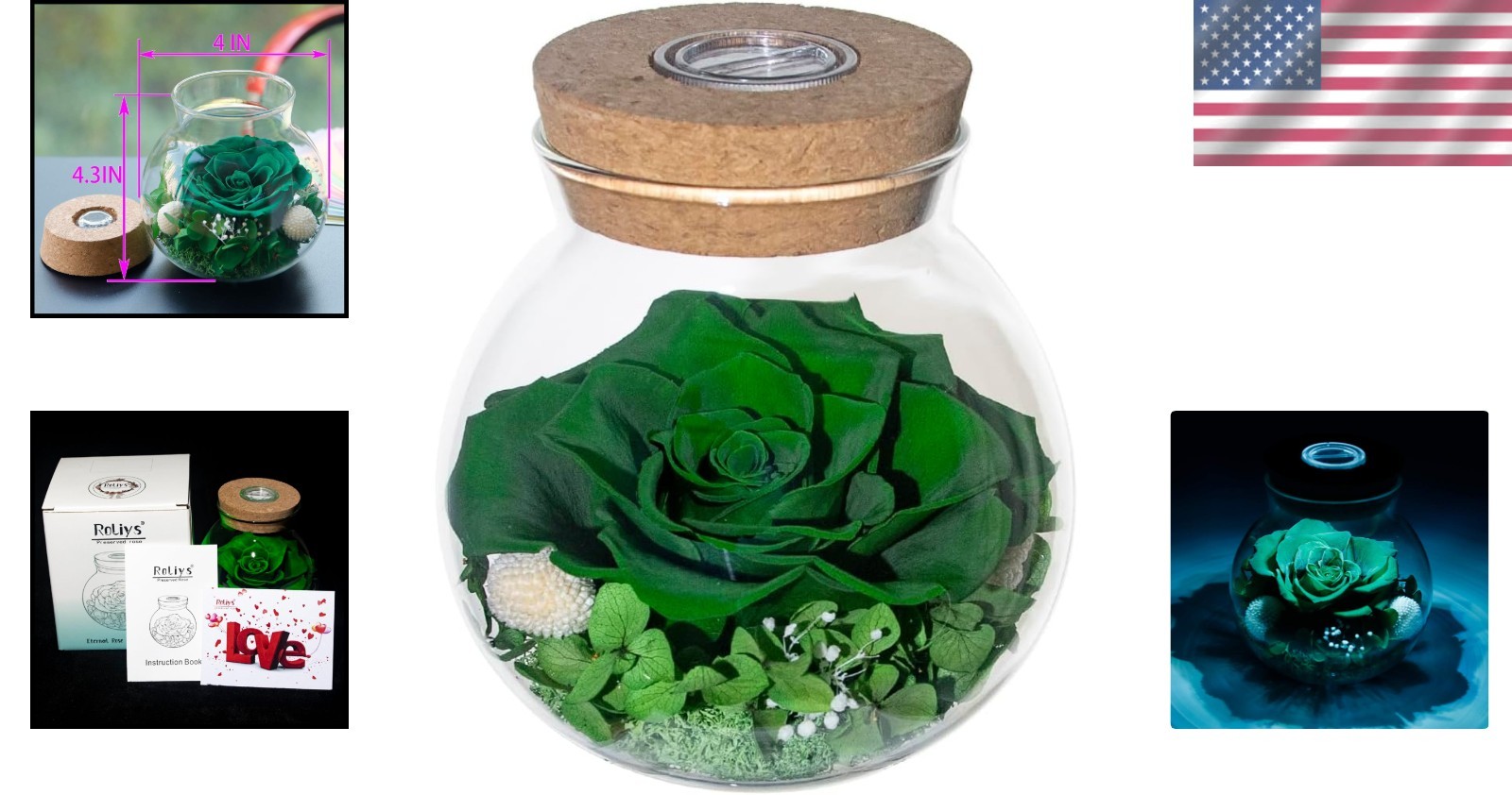 Never Withered Flower in Glass Bottle with Colorful Mood Lights – Indoor Decor