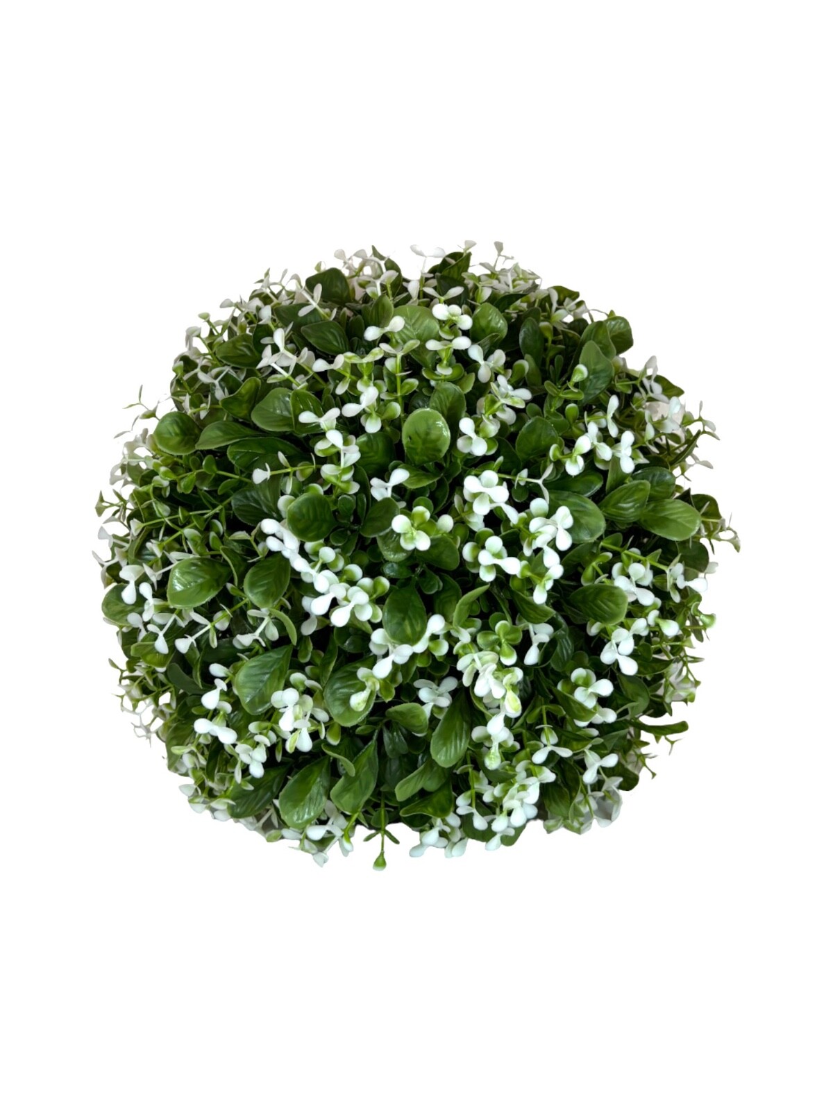 W&C Artificial Boxwood Topiary Ball With White Blooms -The Lane, 17 in, UV Rated