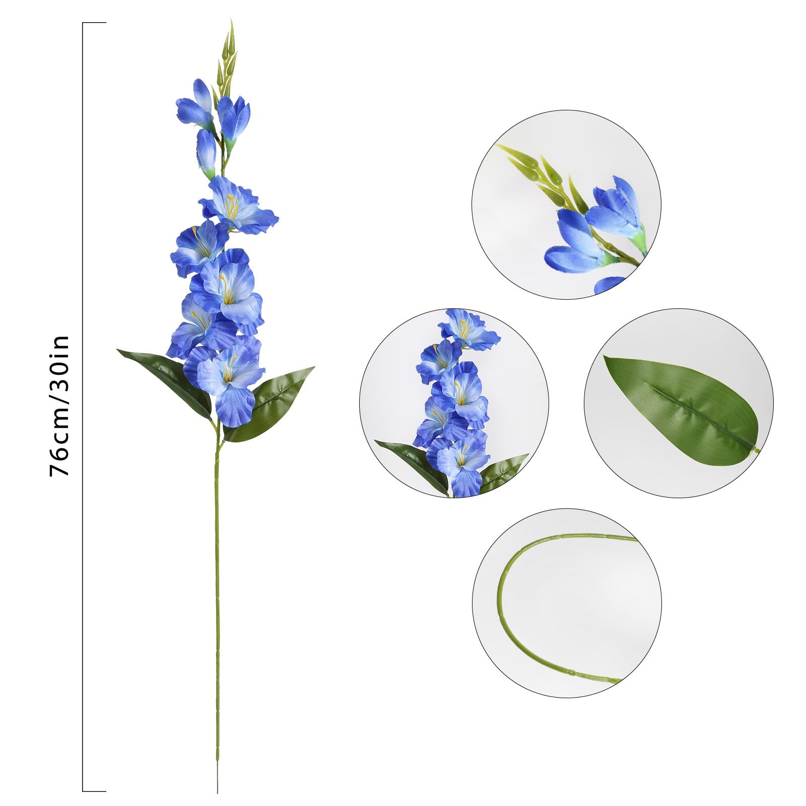 Royal Blue Gladiolus Artificial Flowers 10PCS 30in Silk Fake Gladiolus Flower…