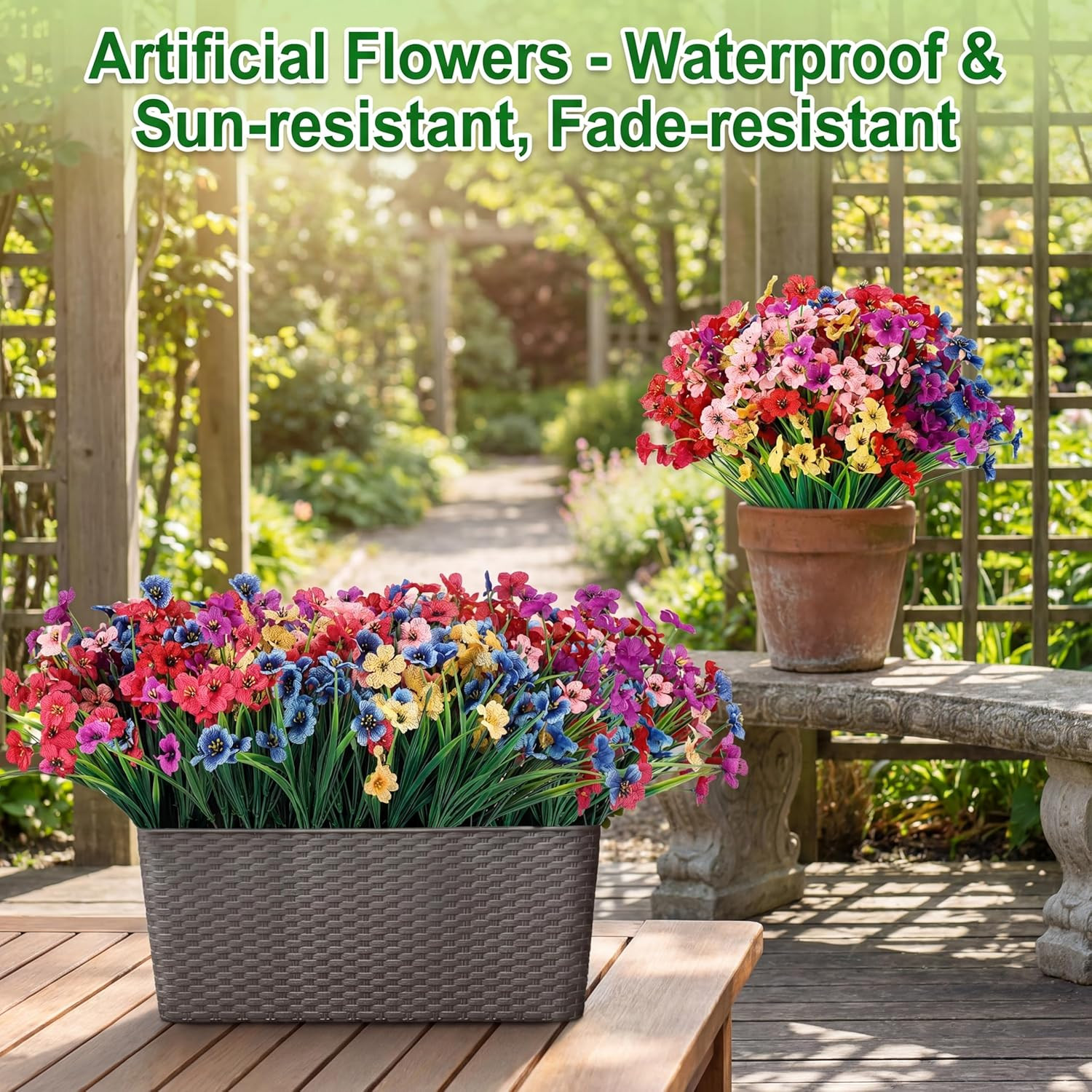 20 Bundles Outdoor Artificial Flowers UV Resistant No Fade Plastic Faux Plants