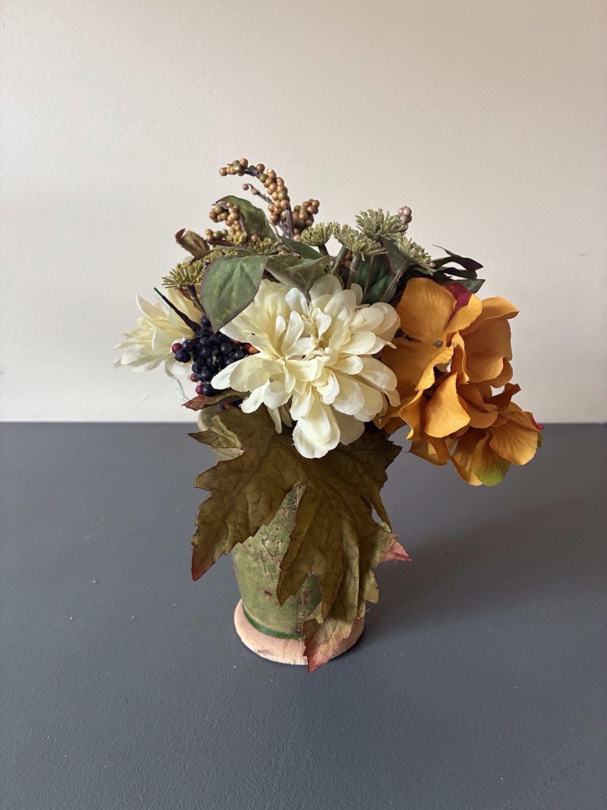 Multicolored ARTIFICIAL FLOWER ARRANGEMENT In Green Ceramic VASE
