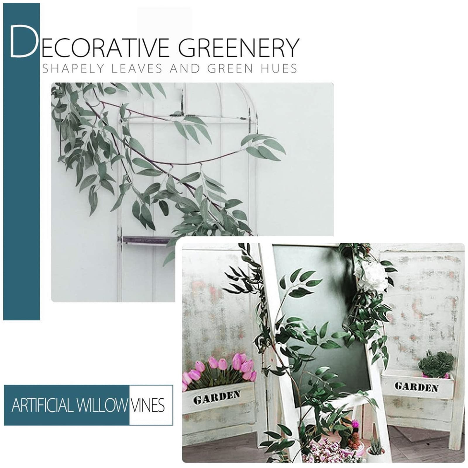 Fake Vines Greenery Garland – 5 Packs Total 28ft Green Willow Leaf Vine Garla…