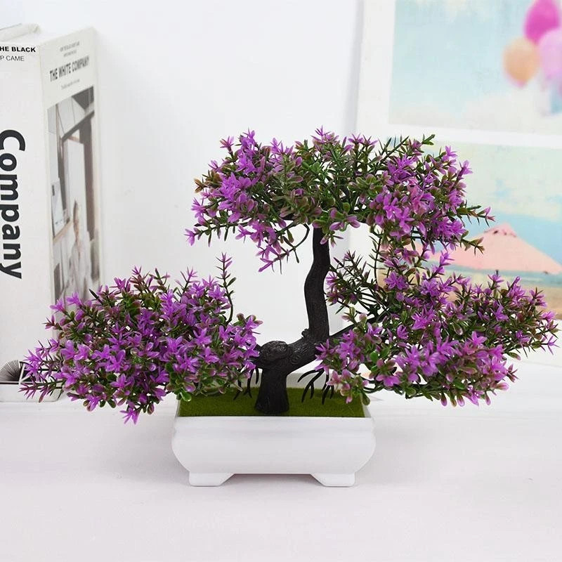 Artificial Bonsai Tree Small Potted Plant Fake Flowers Home Table Decor Gift