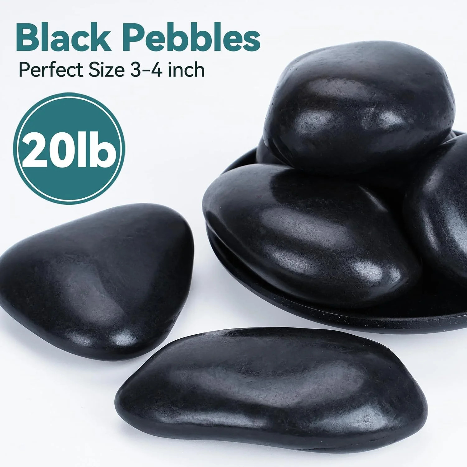 20lbs Black Rocks for Planters, 3-4 Inch Decorative Rocks for Potted Plants, Pol