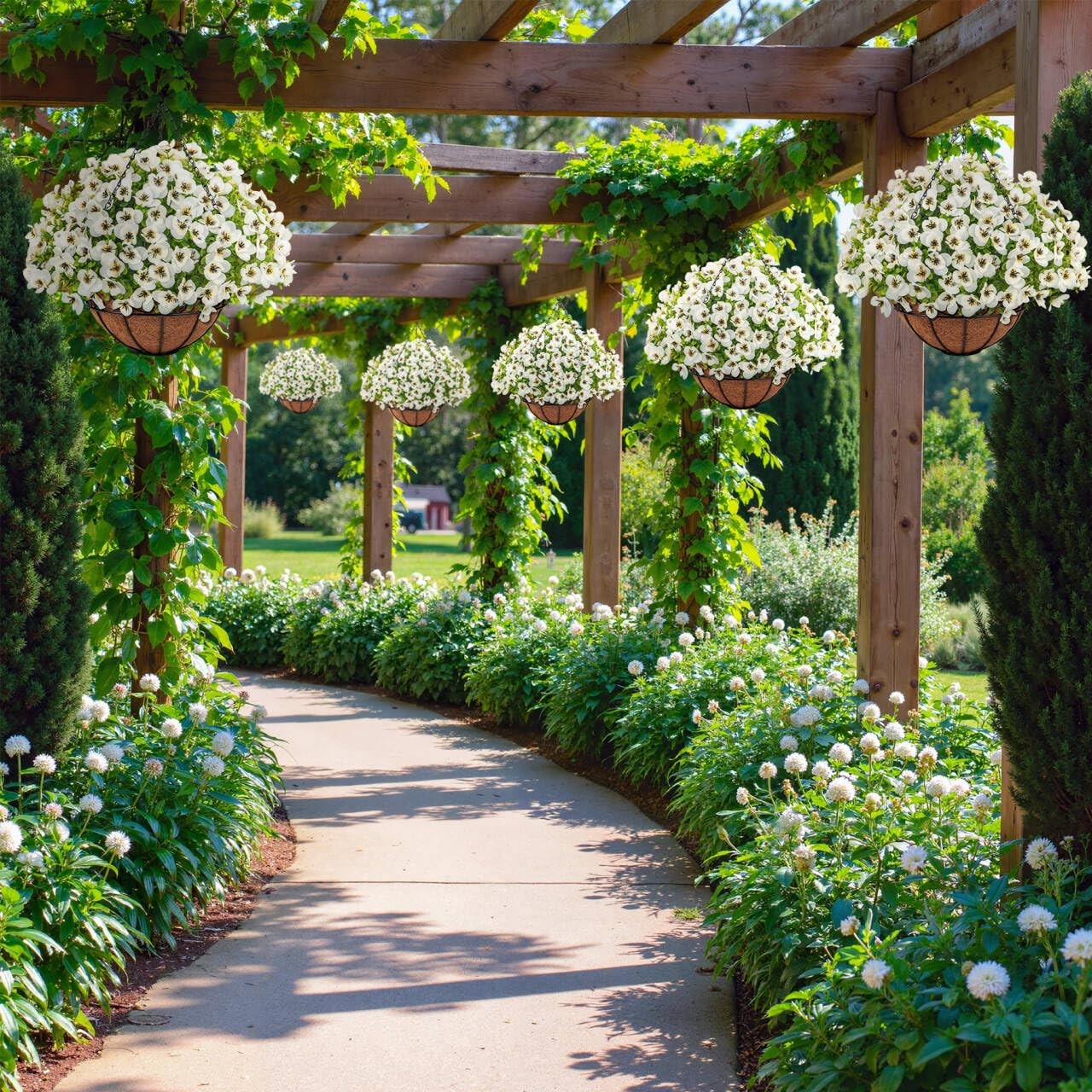 Artificial Hanging Flowers with Baskets for Outdoors, Fake Silk Pansy Flowers…