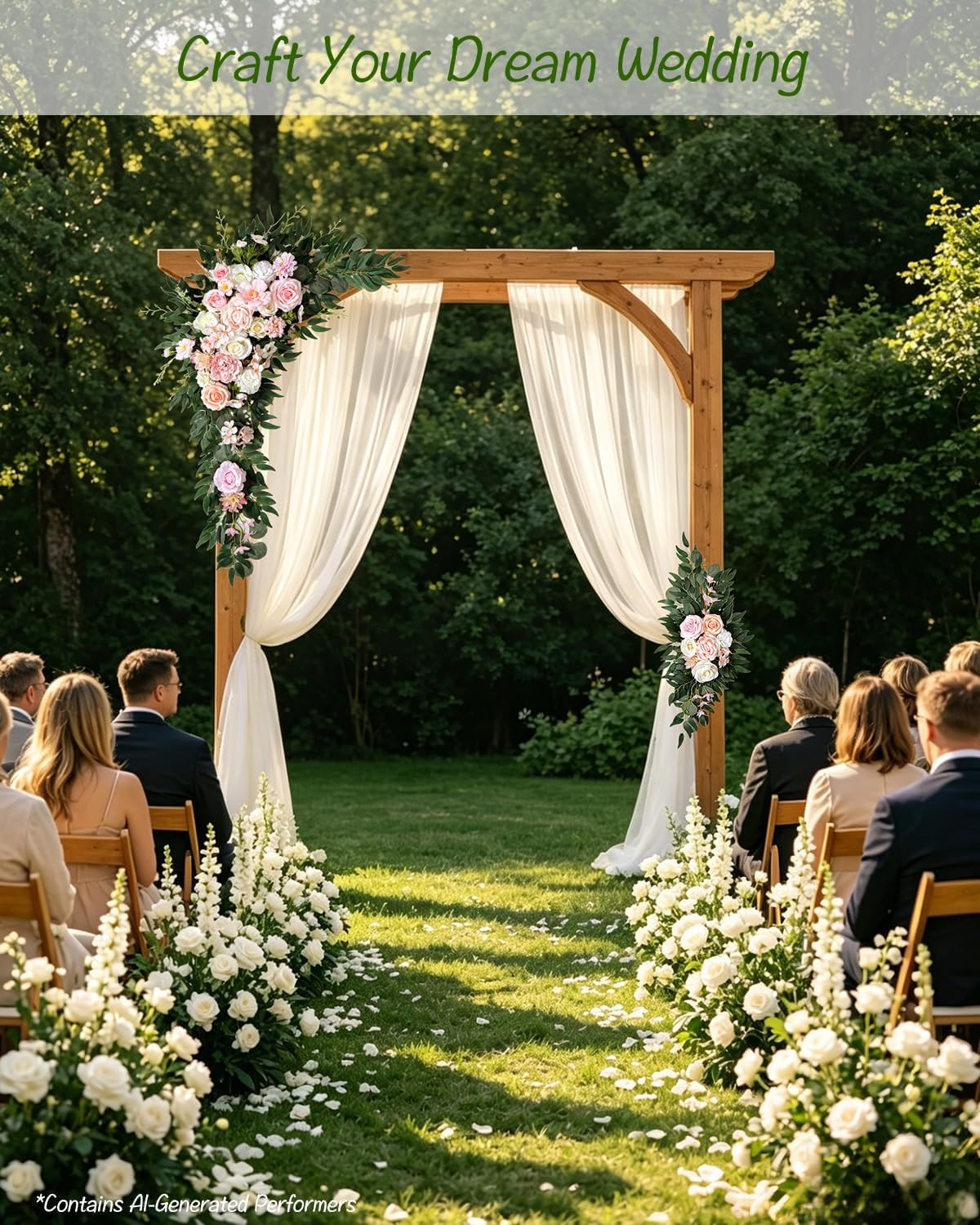 40In 2Pack Artificial Wedding Arch Flowers Kit,Faux Blush White Floral Swag Arra