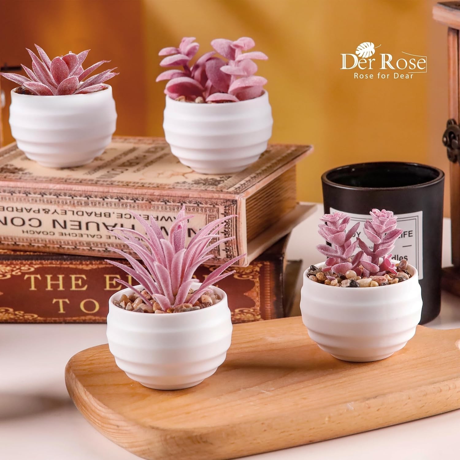 Set of 6 Pink Succulents Plants Artificial in Pots Small Fake Plants for Girl…