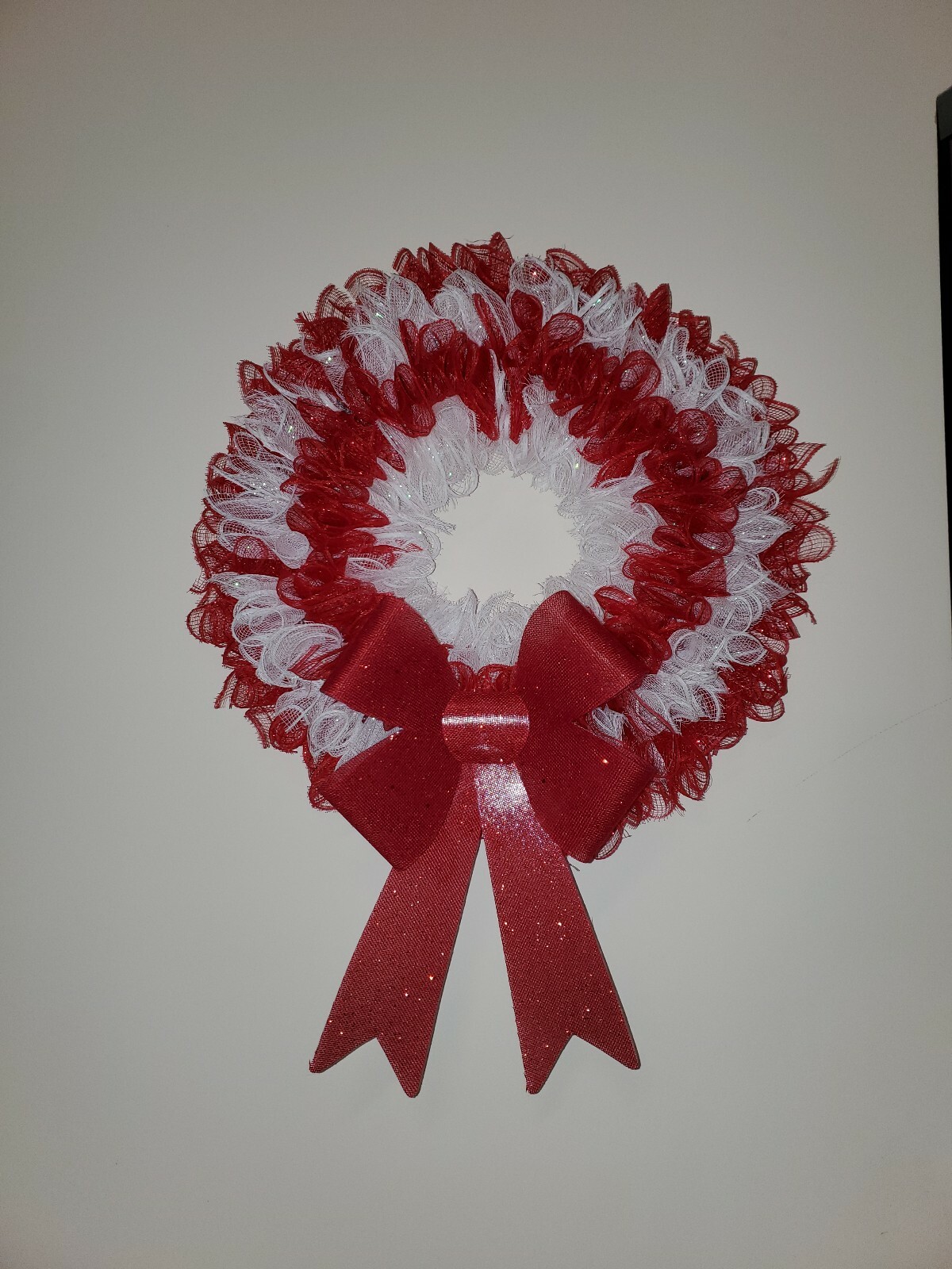CHRISTMAS red white Deco Mesh Wreath Wall Decor Decoration Double Front Door NEW