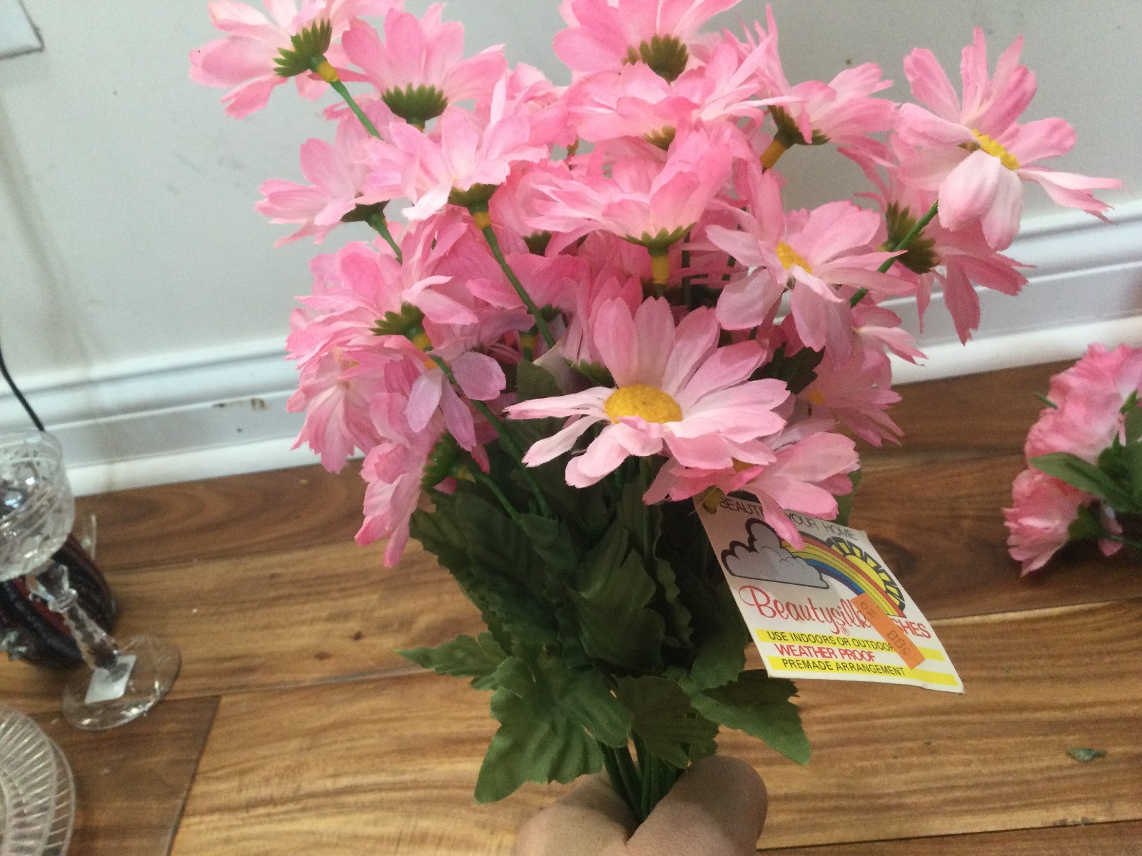 Garden Pink Silk Floral Arrangement in a Woven Basket carnations roses daisy